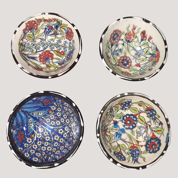 Nakkas Bowls Handpainted Turkish Ceramic Finger Dip Floral Traditional Patterns - Picture 6 of 13